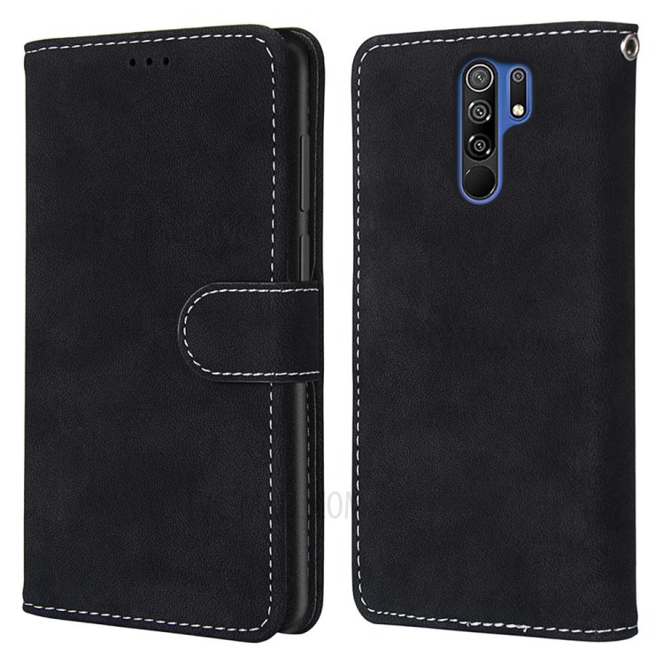 Leather Retro Matte with 3 Card Slots Shell for Xiaomi Redmi 9 - Black-2