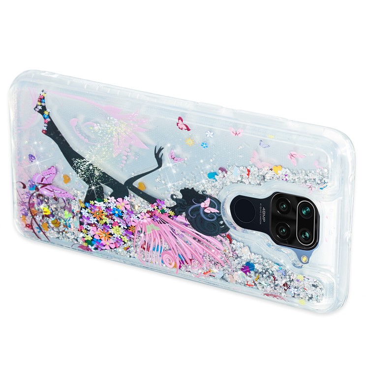 Pattern Printing Embossed Glitter Powder Quicksand TPU Case for Xiaomi Redmi Note 9 - Flower Fairy-3