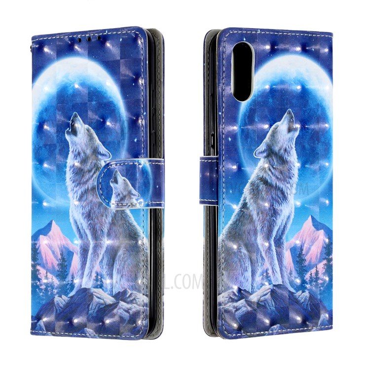 Light Spot Decor 3D Patterned Leather Case Mobile Phone Cover for Xiaomi Redmi 9A - Wolf and Moon-1