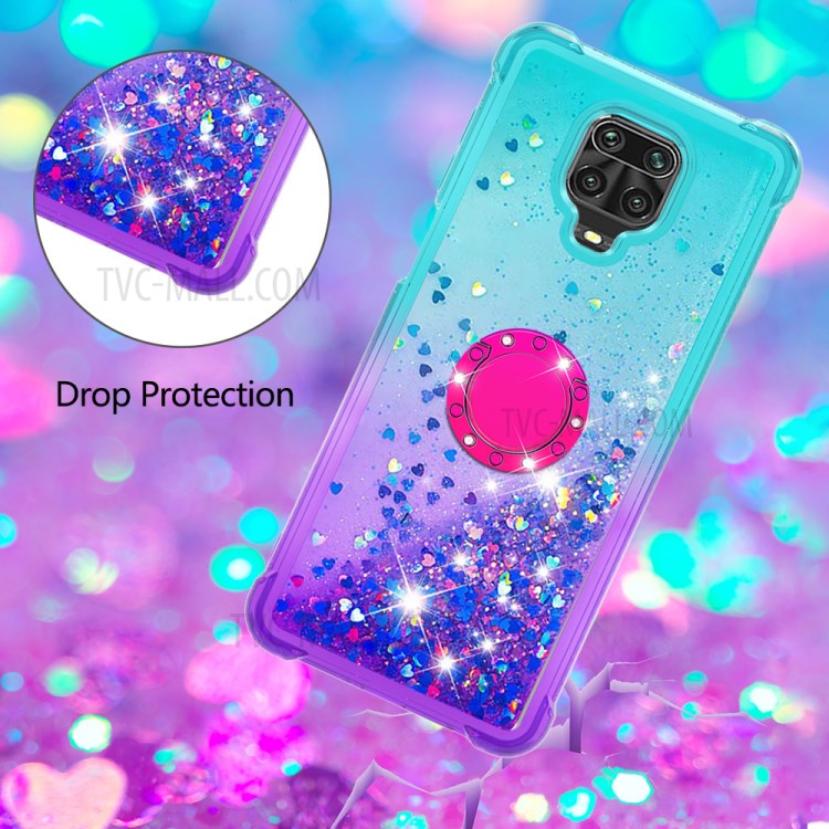 Kickstand Gradient Quicksand TPU Case for Xiaomi Redmi Note 9S/Note 9 Pro Protector Shockproof Shell - Cyan / Purple-5