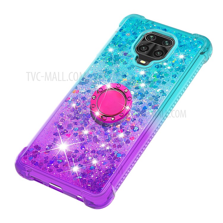 Kickstand Gradient Quicksand TPU Case for Xiaomi Redmi Note 9S/Note 9 Pro Protector Shockproof Shell - Cyan / Purple-6