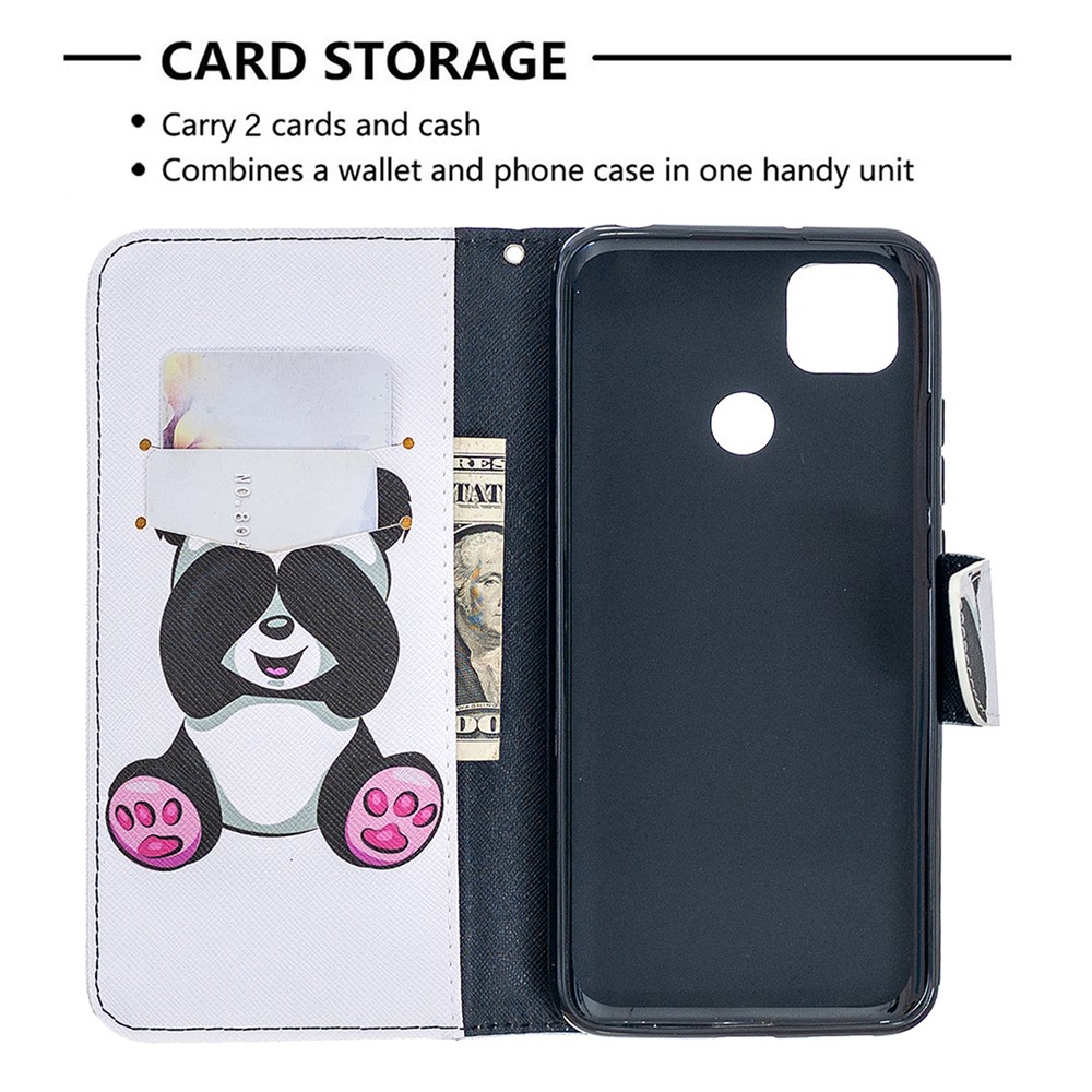 Pattern Printing Case Wallet Stand Leather Cover Protector for Xiaomi Redmi 9C - Cute Panda-6