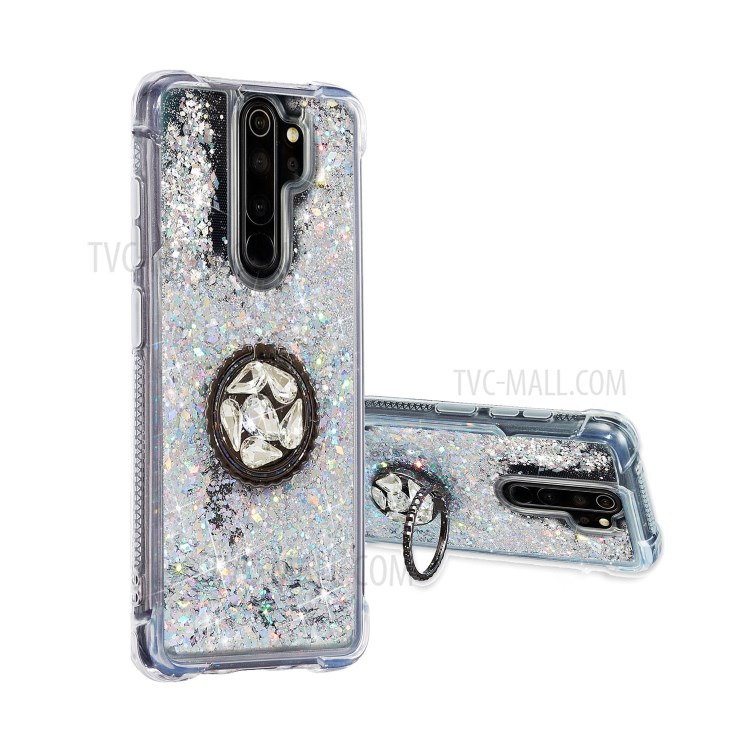 Glitter Powder Quicksand Rhinestone Decor Kickstand TPU Shell for Xiaomi Redmi Note 8 Pro - Silver-1