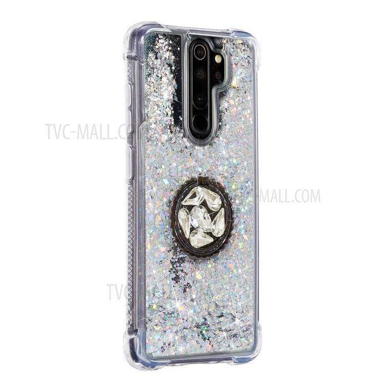 Glitter Powder Quicksand Rhinestone Decor Kickstand TPU Shell for Xiaomi Redmi Note 8 Pro - Silver-2