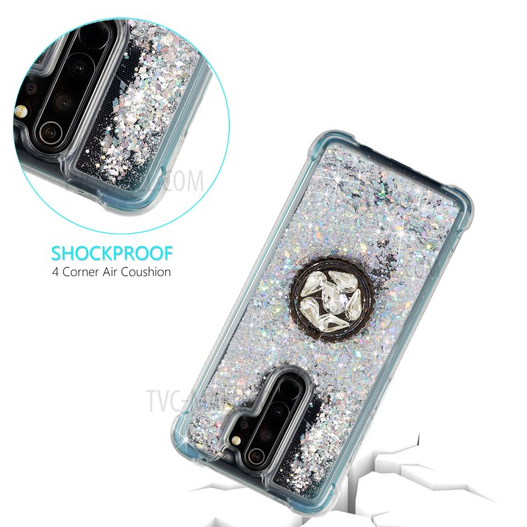 Glitter Powder Quicksand Rhinestone Decor Kickstand TPU Shell for Xiaomi Redmi Note 8 Pro - Silver-3