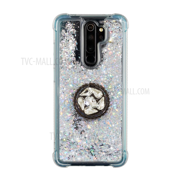 Glitter Powder Quicksand Rhinestone Decor Kickstand TPU Shell for Xiaomi Redmi Note 8 Pro - Silver-4