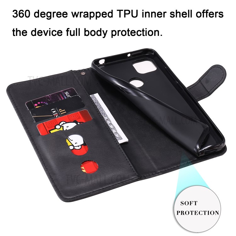 Zipper Pocket Wallet Leather Stand Case for Xiaomi Redmi 9C - Black-9