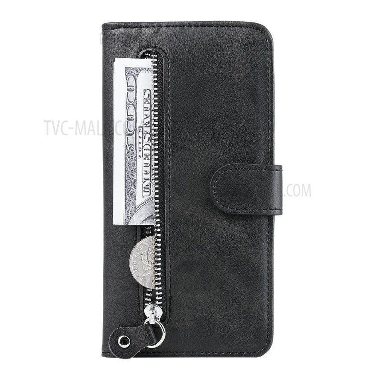 Zipper Pocket Wallet Leather Stand Case for Xiaomi Redmi 9 - Black-2