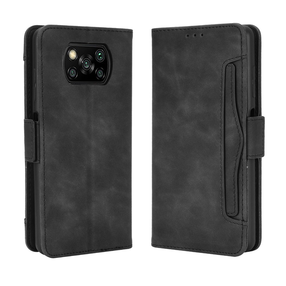 Portefeuille Étui de Protection en Cuir Flip Pour Xiaomi Poco X3 / Poco X3 NFC Avec Une Conception de Poche de Carte Séparée - le Noir