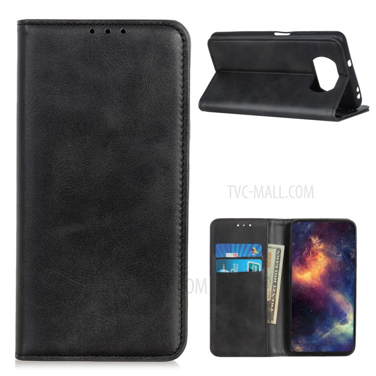 Split Leather Auto-absorbed Case for Xiaomi Poco X3 NFC - Black-1