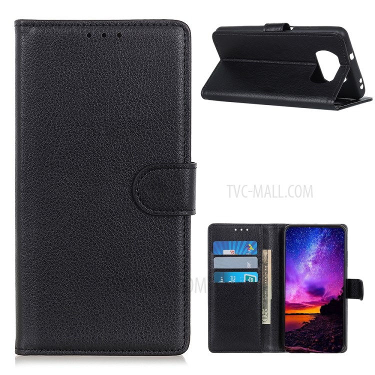 Litchi Skin Leather Stylish Case for Xiaomi Poco X3 NFC - Black-1