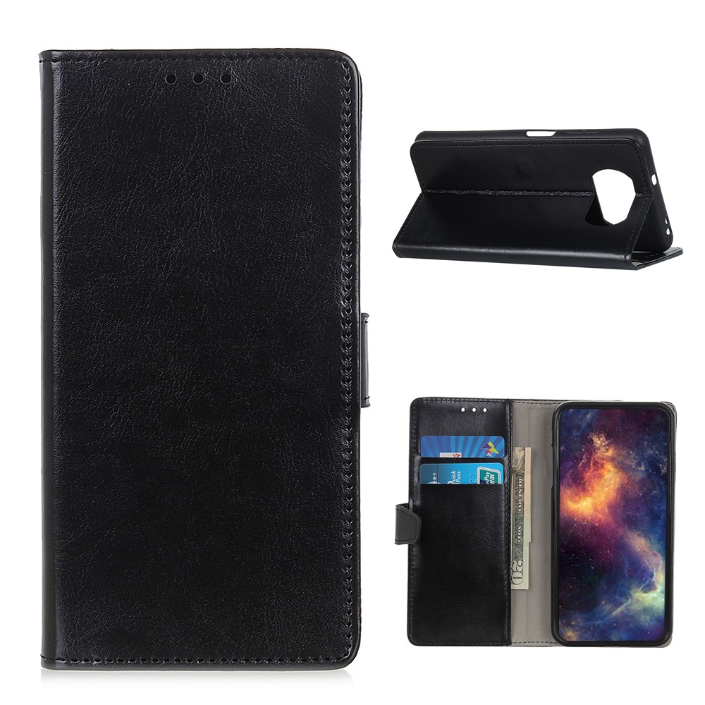 Leather with Wallet Crazy Horse Skin Cover for Xiaomi Poco X3 NFC - Black-1