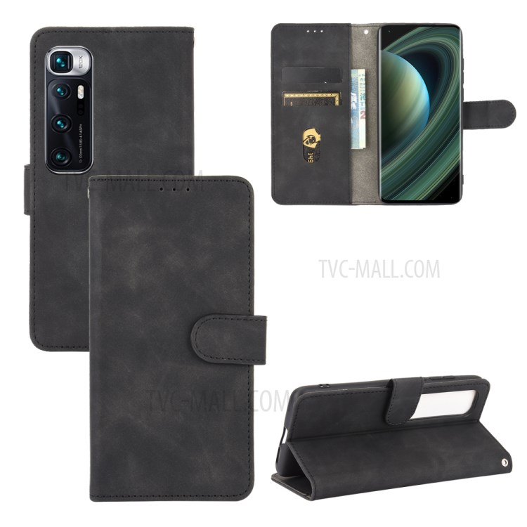 Skin-touch Wallet Stand Flip Leather Phone Case for Xiaomi Mi 10 Ultra - Black-7