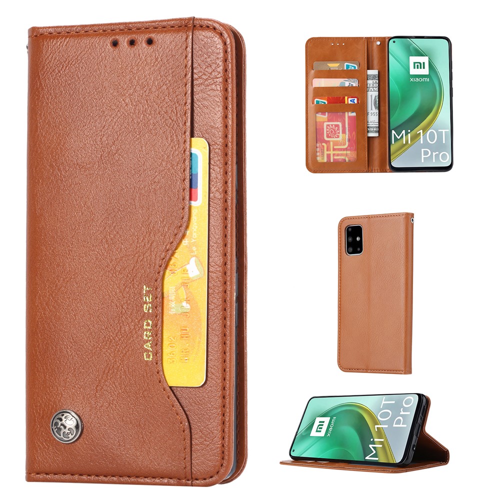Auto-absorbed PU Leather Stand Wallet Phone Case for Xiaomi Mi 10T/10T Pro 5G - Light Brown-1