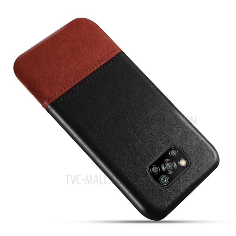 KSQ Dual-color Splicing PU Leather + PC Protector Case for Xiaomi Poco X3 NFC - Black/Dark Brown-2