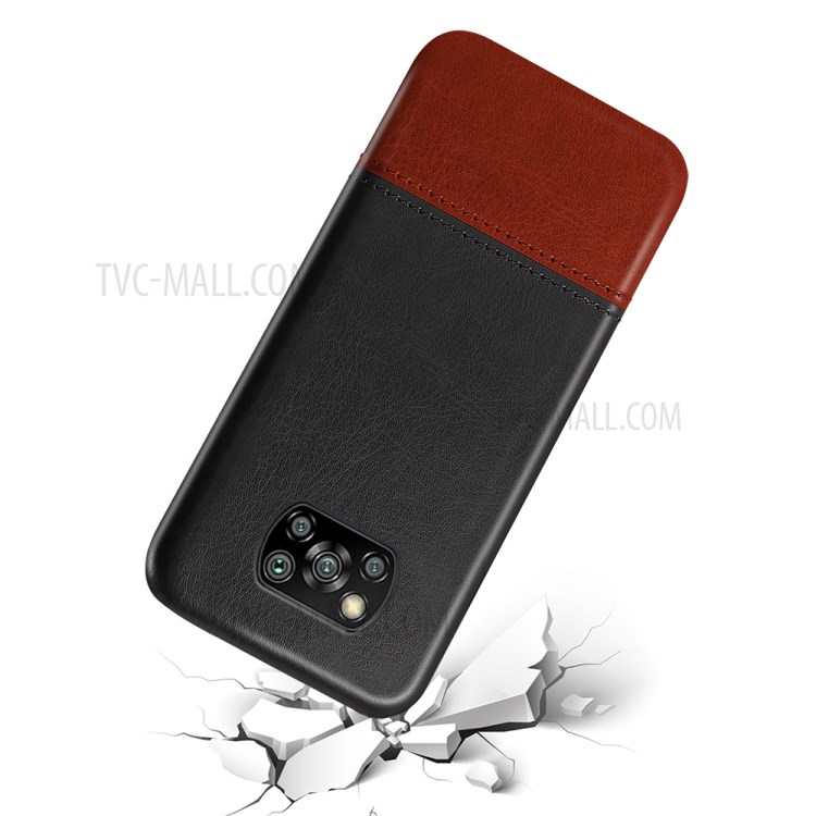 KSQ Dual-color Splicing PU Leather + PC Protector Case for Xiaomi Poco X3 NFC - Black/Dark Brown-5