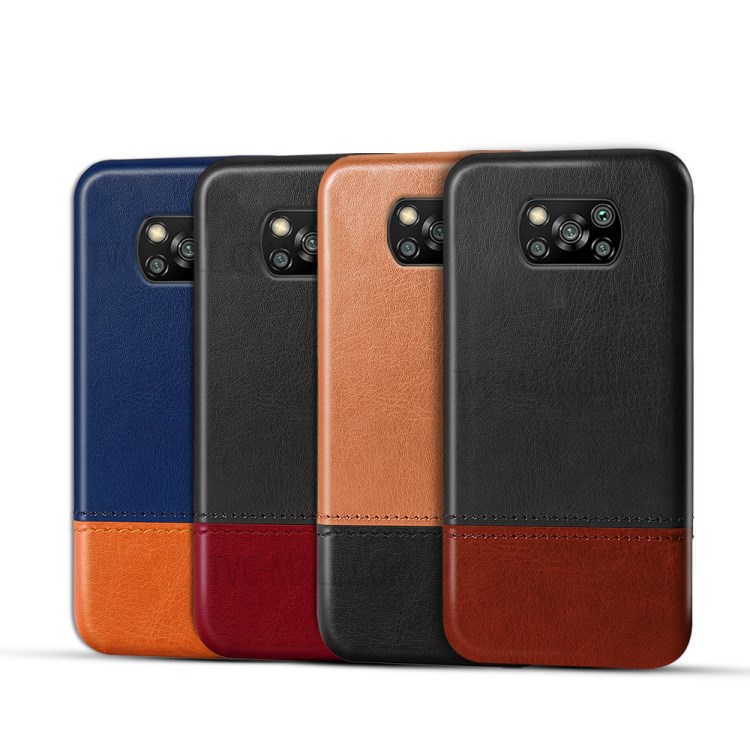 KSQ Dual-color Splicing PU Leather + PC Protector Case for Xiaomi Poco X3 NFC - Black/Dark Brown-6