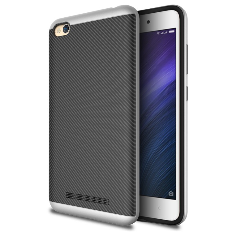 Carbon Fiber Texture PC TPU Combo Case for Xiaomi Redmi 4a - Silver-1