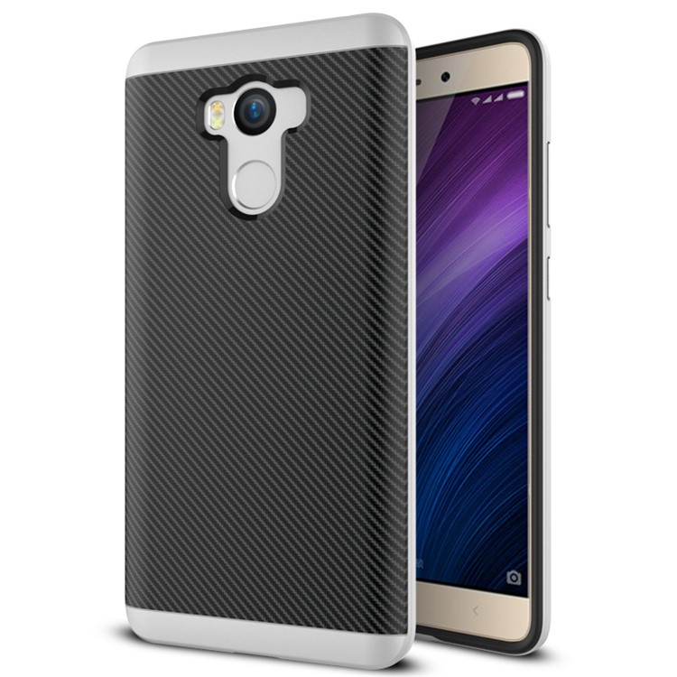 Carbon Fiber Texture PC TPU Hybrid Mobile Phone Cover for Xiaomi Redmi 4 - Silver-1