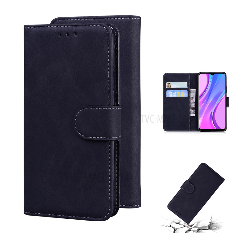 Leather Wallet Stand Phone Case for Xiaomi Redmi 9 - Black-1