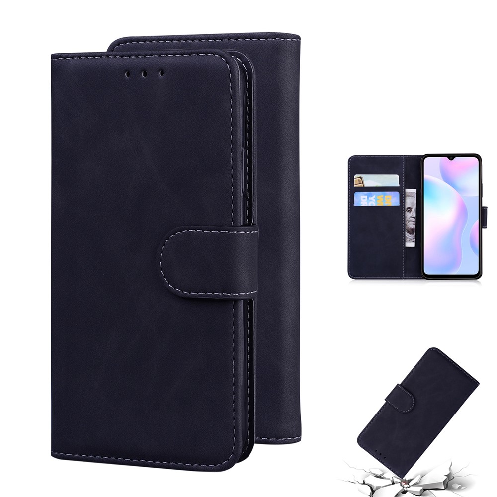 Leather Wallet Stand Phone Case for Xiaomi Redmi 9A - Black-1