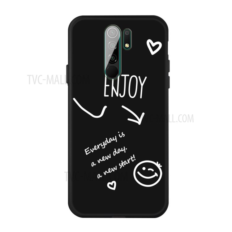 Smile Pattern Printing Matte TPU Back Shell for Xiaomi Redmi 9 - Black-1