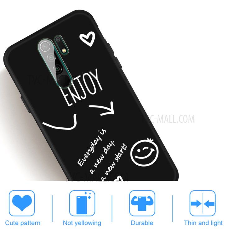 Smile Pattern Printing Matte TPU Back Shell for Xiaomi Redmi 9 - Black-5