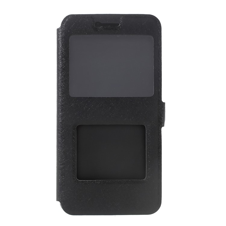 Silk Texture Dual Window Stand Leather Case for Xiaomi Mi 5c - Black-1