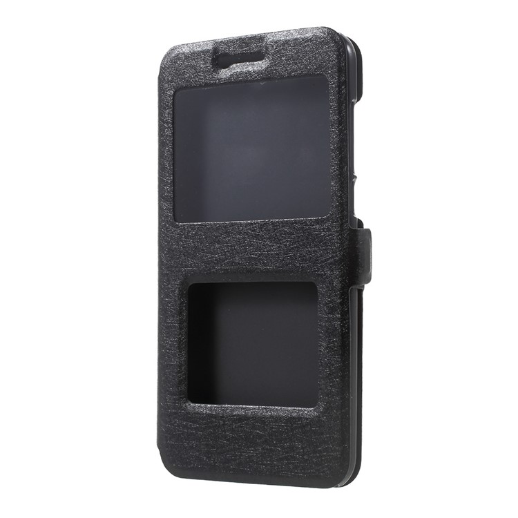 Silk Texture Dual Window Stand Leather Case for Xiaomi Mi 5c - Black-2