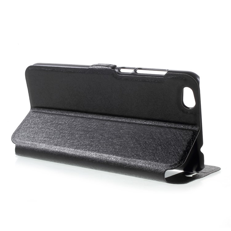 Silk Texture Dual Window Stand Leather Case for Xiaomi Mi 5c - Black-4