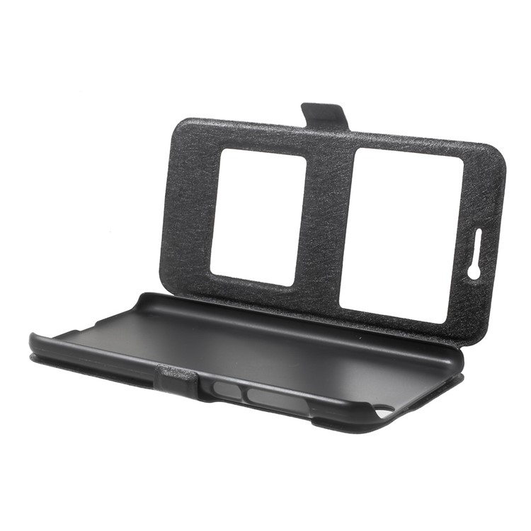 Silk Texture Dual Window Stand Leather Case for Xiaomi Mi 5c - Black-5