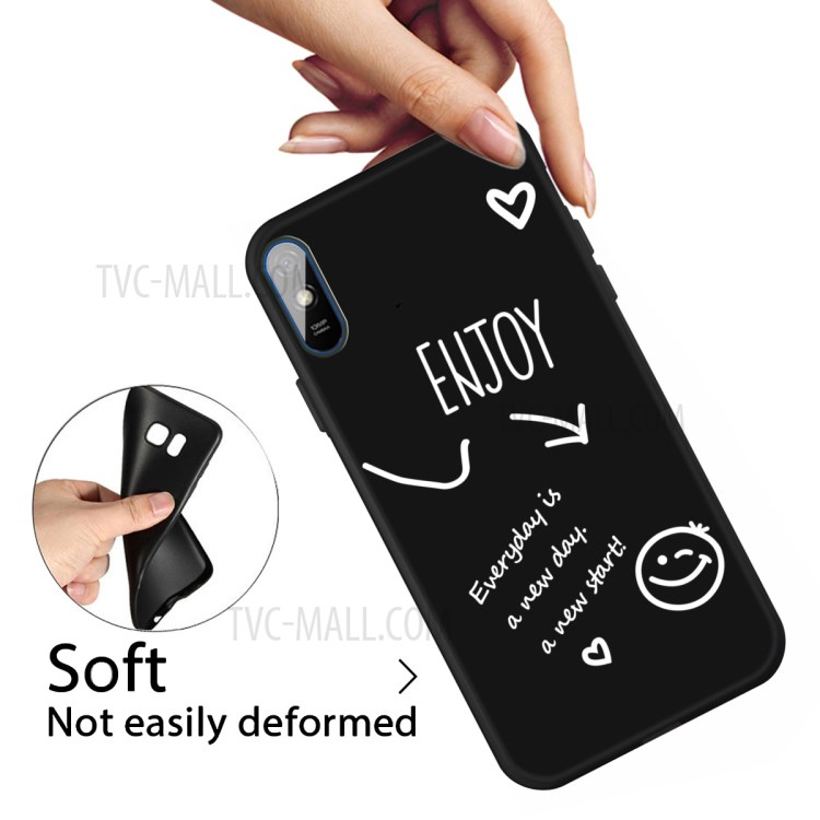 Smile Pattern Printing Matte TPU Back Shell for Xiaomi Redmi 9A - Black-4