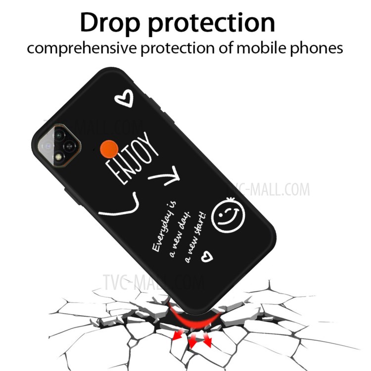 Smile Pattern Printing Matte TPU Back Case for Xiaomi Redmi 9C - Black-2