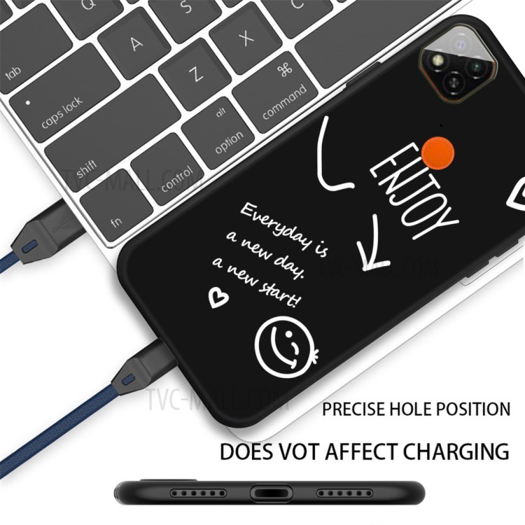 Smile Pattern Printing Matte TPU Back Case for Xiaomi Redmi 9C - Black-3