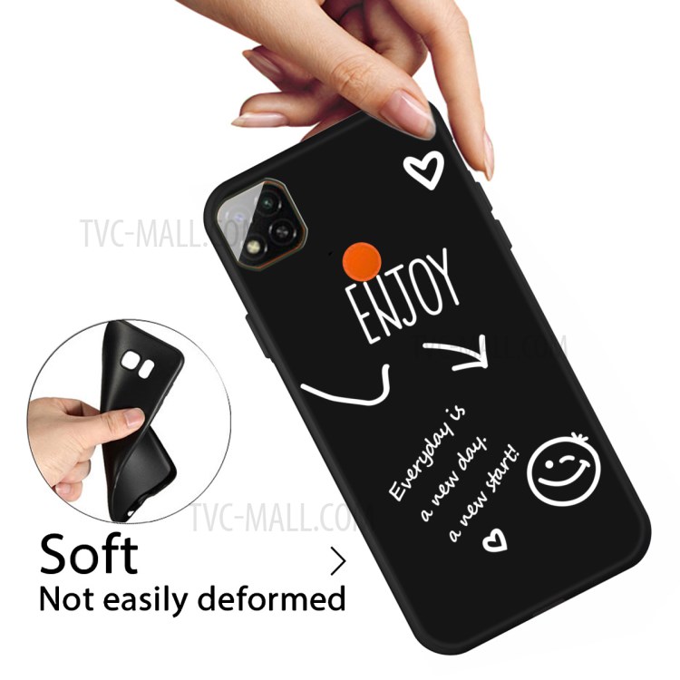 Smile Pattern Printing Matte TPU Back Case for Xiaomi Redmi 9C - Black-4