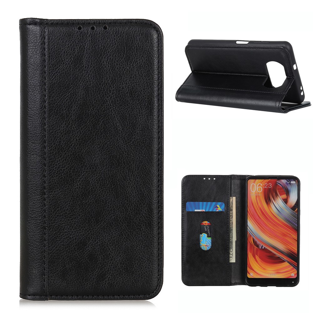 Para Xiaomi Poco X3 Nfc/poco X3 Capa Telefonia de Couro PU Litchi Protetor de Textura à Prova de Gota Com Carteira de Suporte - Preto