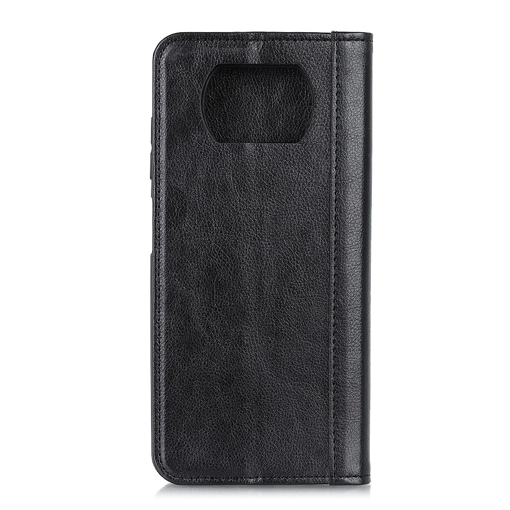 Auto-absorbed Litchi Texture Protector Split Leather Wallet Case for Xiaomi Poco X3 NFC/Poco X3 - Black-2