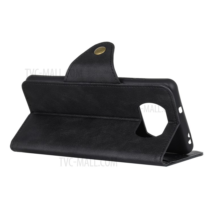 Brass Buckle Wallet Leather Protector Stand Phone Case for Xiaomi Poco X3 NFC/Poco X3 - Black-3