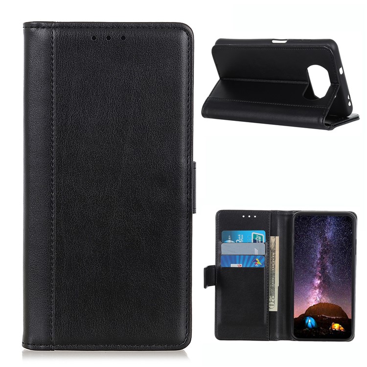 Smooth-surface Leather Protector Stand Wallet Case for Xiaomi Poco X3 NFC/Poco X3 - Black-1