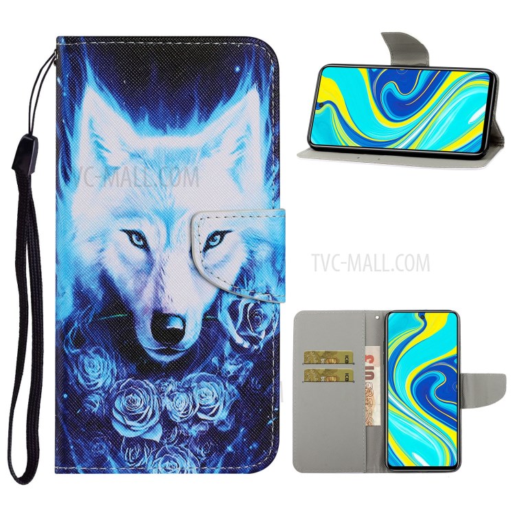 Pattern Printing Leather Wallet Stylish Stand Case with Handy Strap for Xiaomi Redmi Note 9S/Note 9 Pro/Note 9 Pro Max - Wolf-1