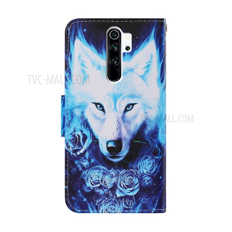 Pattern Printing Leather Wallet Stylish Stand Case with Handy Strap for Xiaomi Redmi 9 - Wolf-2