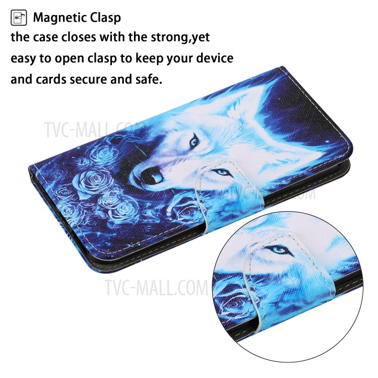 Pattern Printing Leather Wallet Stylish Stand Case with Handy Strap for Xiaomi Redmi 9 - Wolf-3