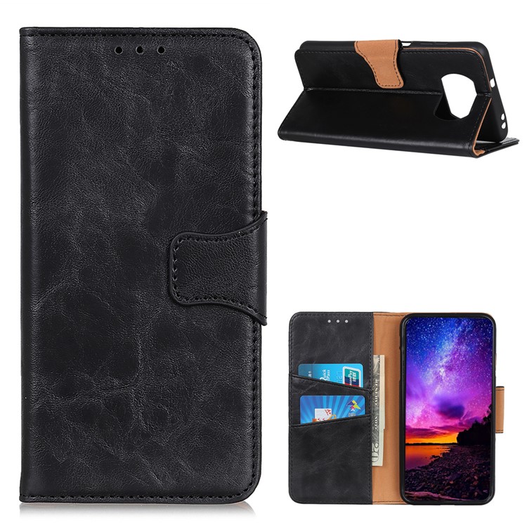 Crazy Horse Texture Wallet Stand Leather Phone Case for Xiaomi Poco X3 NFC/Poco X3 - Black-1