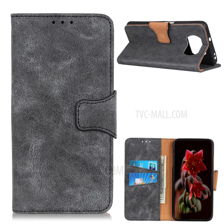 Vintage Style Leather Wallet Phone Case for Xiaomi Poco X3 NFC/Poco X3 - Grey-1