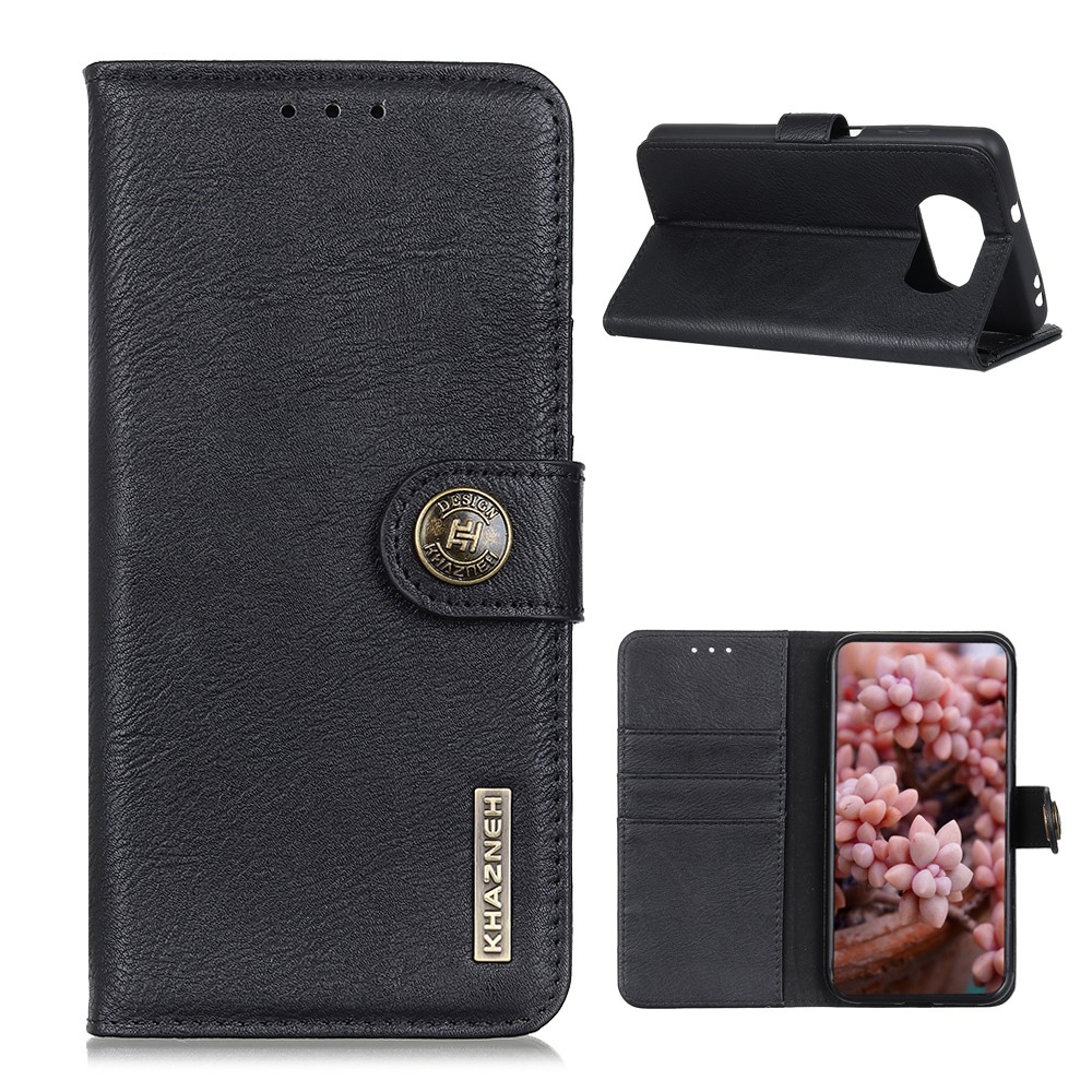 KHAZNEH Leather Cover for Xiaomi Poco X3 NFC Wallet Stand Cell Phone Case - Black-1