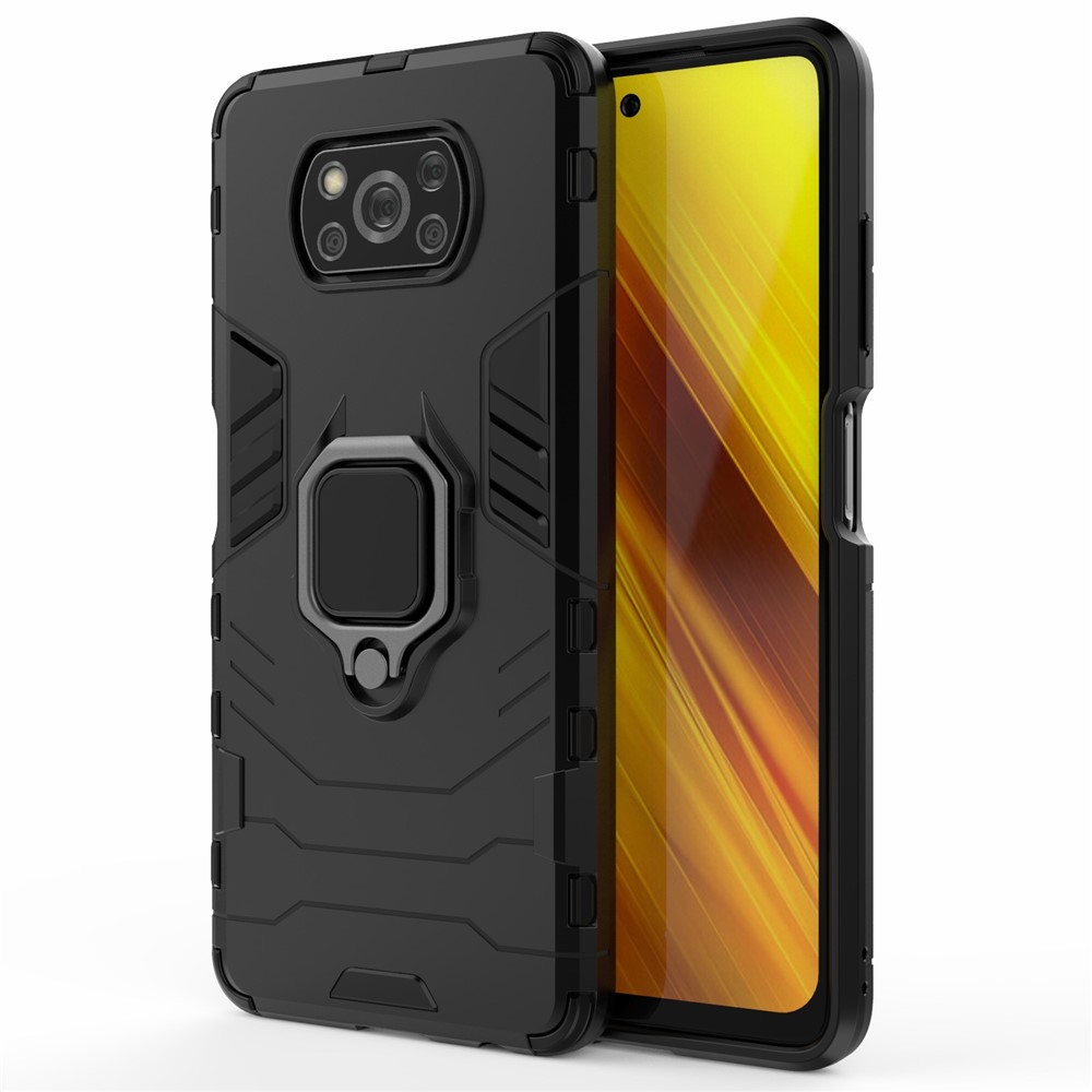 Держатель Кольца Cool Guard Kickstand PC TPU Гибридный Корпус Для Xiaomi Poco X3 NFC/Poco X3 - Черный