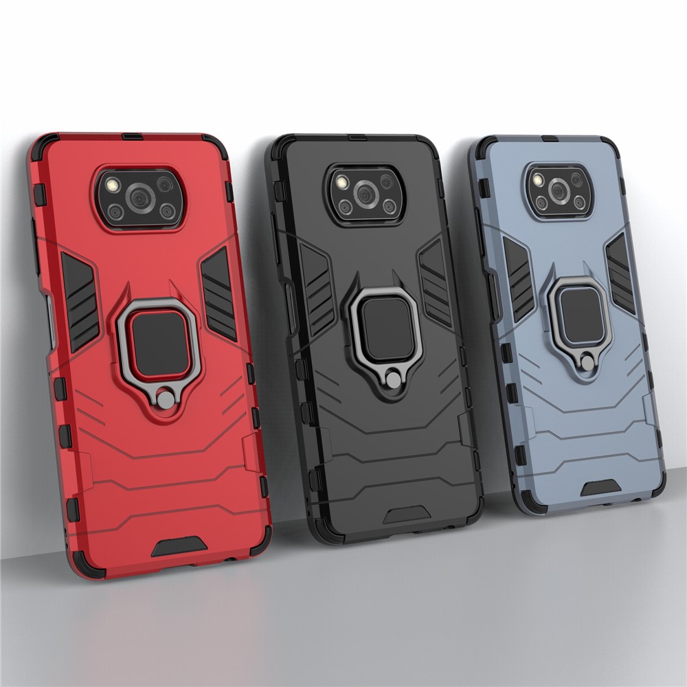 Держатель Кольца Cool Guard Kickstand PC TPU Гибридный Корпус Для Xiaomi Poco X3 NFC/Poco X3 - Черный