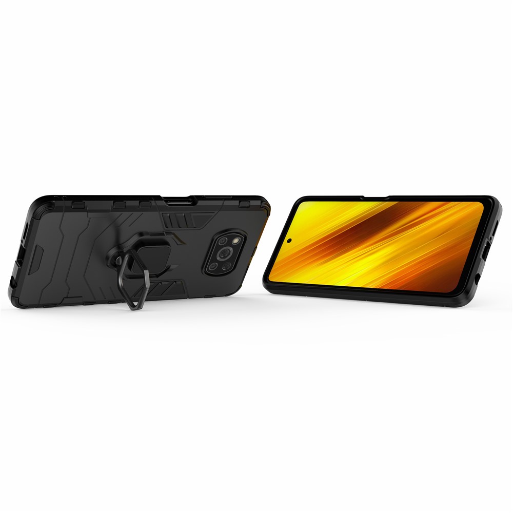 Держатель Кольца Cool Guard Kickstand PC TPU Гибридный Корпус Для Xiaomi Poco X3 NFC/Poco X3 - Черный