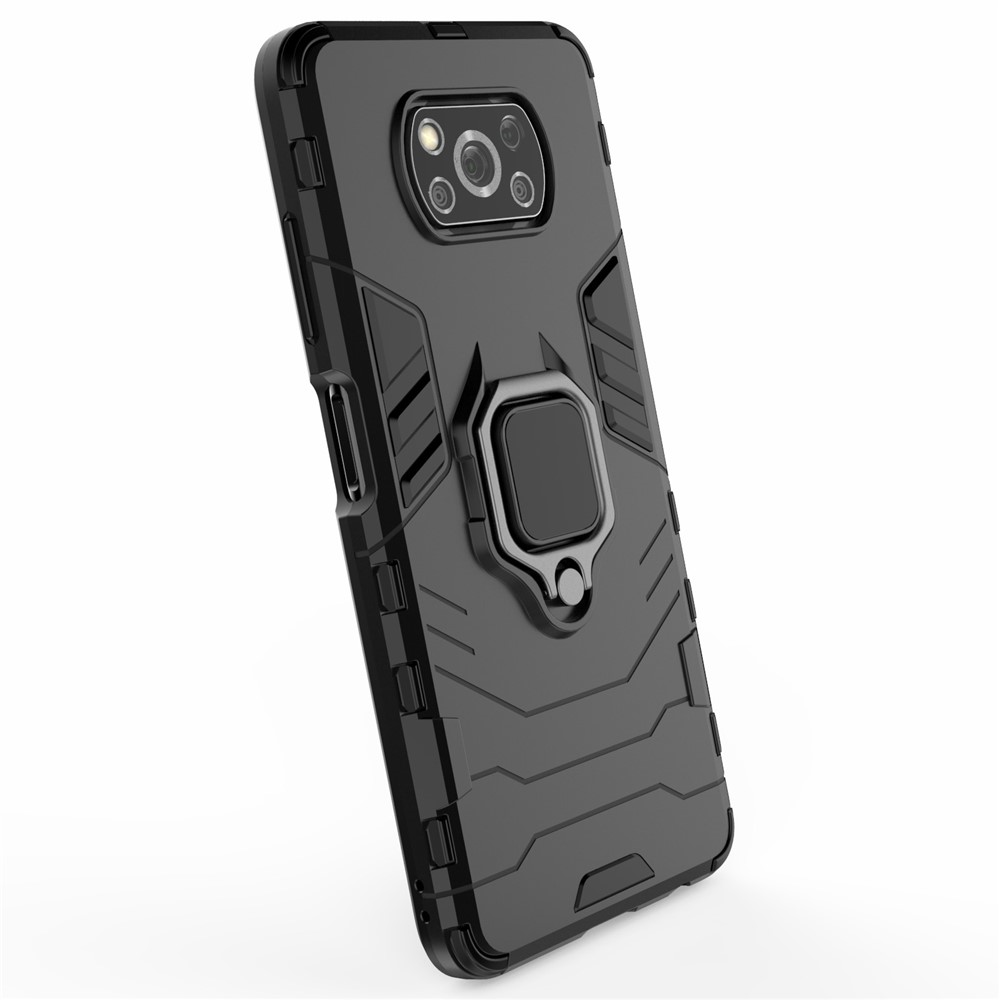 Держатель Кольца Cool Guard Kickstand PC TPU Гибридный Корпус Для Xiaomi Poco X3 NFC/Poco X3 - Черный