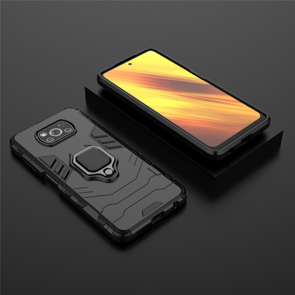 Держатель Кольца Cool Guard Kickstand PC TPU Гибридный Корпус Для Xiaomi Poco X3 NFC/Poco X3 - Черный